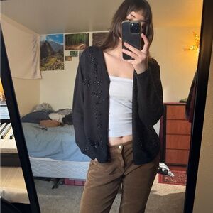 Karen Scott Black Cardigan with Embellishments